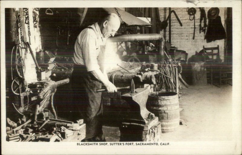 Sacramento CA Blacksmith Shop Sutter's Fort c1940s Real Photo Postcard 