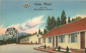 Montana Glacier Vista Motel roadside Walker linen Postcard 22-372