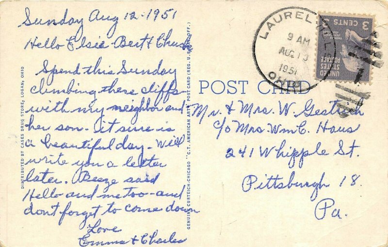 Logan Ohio 1951 Postcard Fat Woman's Squeeze Cantwell Cliff