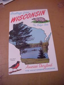 GREETINGS FROM WISCONSIN THE BADGER STATE POSTCARD