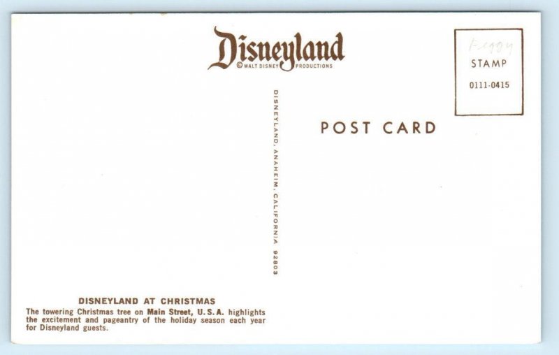 DISNEYLAND, Anaheim CA ~ Main Street CHRISTMAS TREE  0111-0415 Postcard