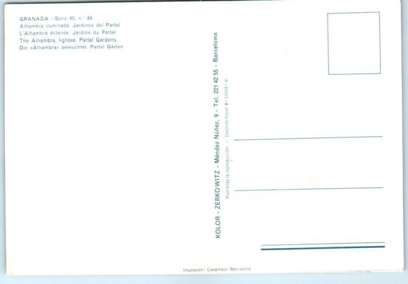 M-53120 The Alhambra Lighted Partal Gardens Granada Spain