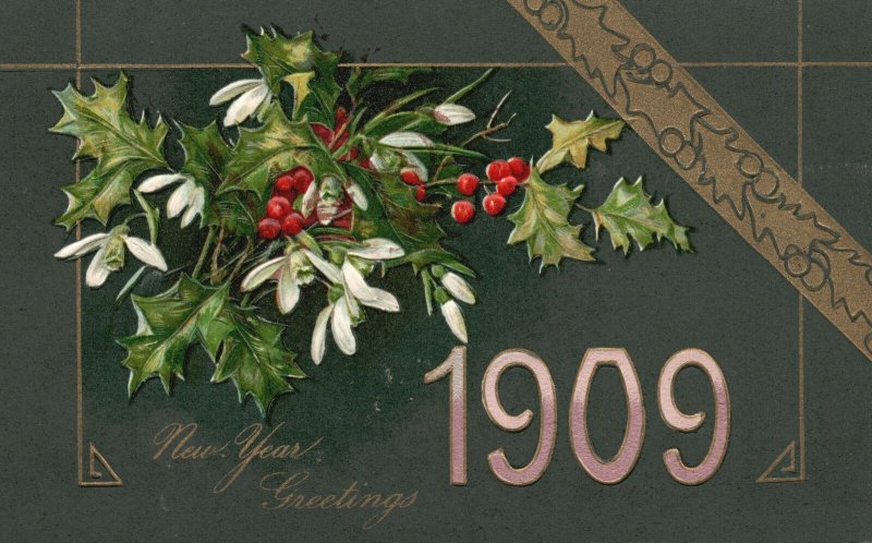 Vintage Postcard 1910's New Year's Greetings 1909 Special Holiday Celebration