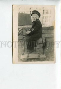 3164220 RUSSIA Military Boy Soldier on HORSE Toy OLD REAL PHOTO