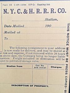 Postcard  - Postal Mailing Card - N.Y.C. & H.R.R.R. CO.    X9