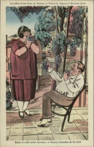 Fat Man & Woman Eating Grapes Quercy a St. Cere c1920s Postcard