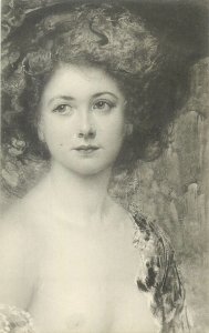 Lovely drawn lady portrait vintage C.W. Faulker postcard