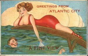 Atlantic City New Jersey NJ Bathing Beauty Comic Risque c1910 Vintage Postcard 