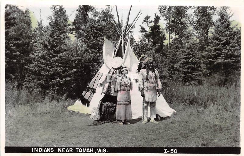 C73/ Tomah Wisconsin Wi Postcard Photo RPPC c40s Indians Tepee Native Americans 