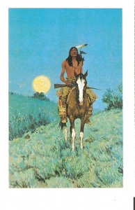 Indian Horse rider. Western scene Modern Spanish, West History Series Postcard