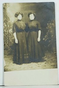 RPPC Victorian Twins Ladies Posing Long Dresses Studio Portrait  Postcard A2