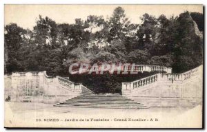 Nimes Old Postcard Garden of the Grand Staircase fountain