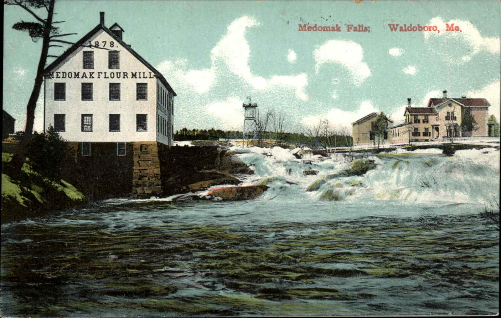 Waldoboro Maine ME Medomack Flour Mill Waterfall c1910 Vintage Postcard