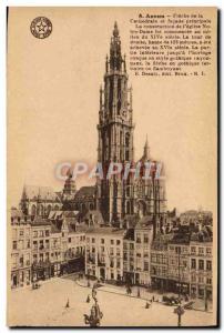 Old Postcard Antwerp Fleche from the cathedral and main Facade