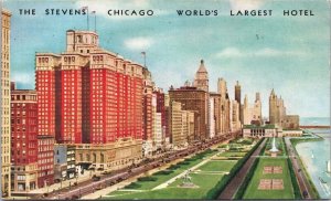 USA The Stevens Chicago World's Largest Hotel Illinois Vintage Postcard 09.45