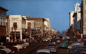 Santa Ana California CA Fourth Street Classic 1950s Cars Chrome Vintage Postcard