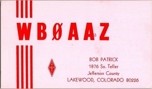 QSL Radio Card From Lakewood Colorado WB0AAZ 