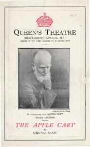 The Apple Cart Bernard Shaw Queens Theatre 1918 WW1 Theatre Programme