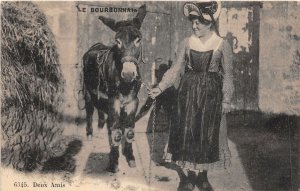 br107400 deux amis bourbonnais france donkey types costume folklore anes
