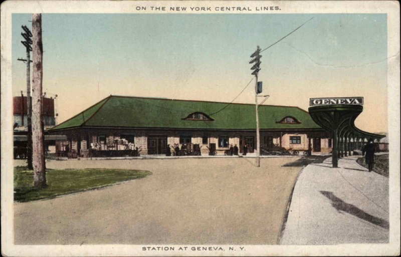 Geneva New York NY NY Central Lines Train Station Depot Vintage Postcard