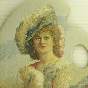 1880's Die-Cut Pallet I.S. Custer Son & Co. Lovely Lady Feathered Hat 7S 