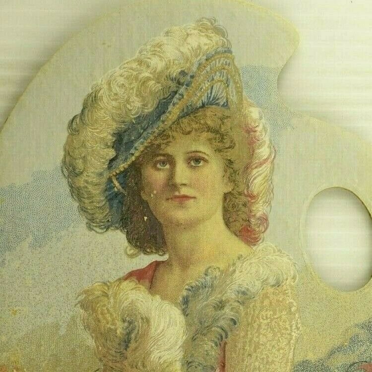 1880's Die-Cut Pallet I.S. Custer Son & Co. Lovely Lady Feathered Hat 7S