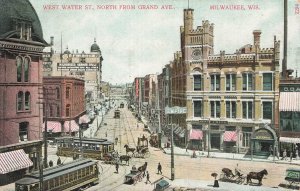 MILWAUKEE WISCONSIN~WEST WATER STREET-NORTH FROM GRAND AVE~1910s POSTCARD