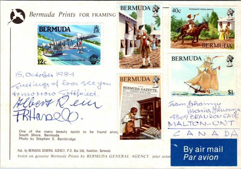 VINTAGE CONTINENTAL SIZE POSTCARD SOUTH SHORE BERMUDA POSTAGE LOADED MAILED 1984