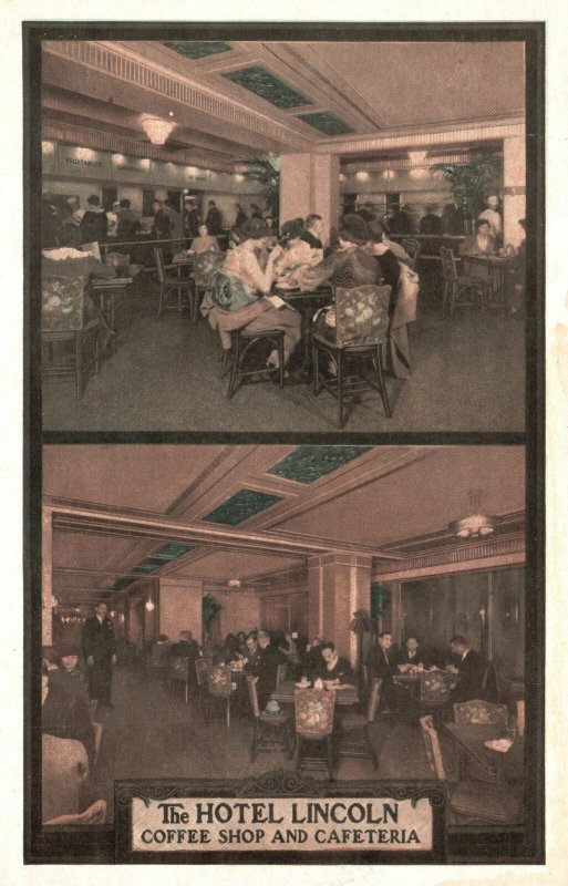 Vintage Postcard 1920's Hotel Lincoln Coffee Shop and Cafeteria New York City NY United States