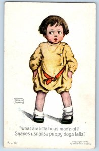 c1910's Boy What Are Little Boys Made Of Katharine Gassaway Signed Postcard