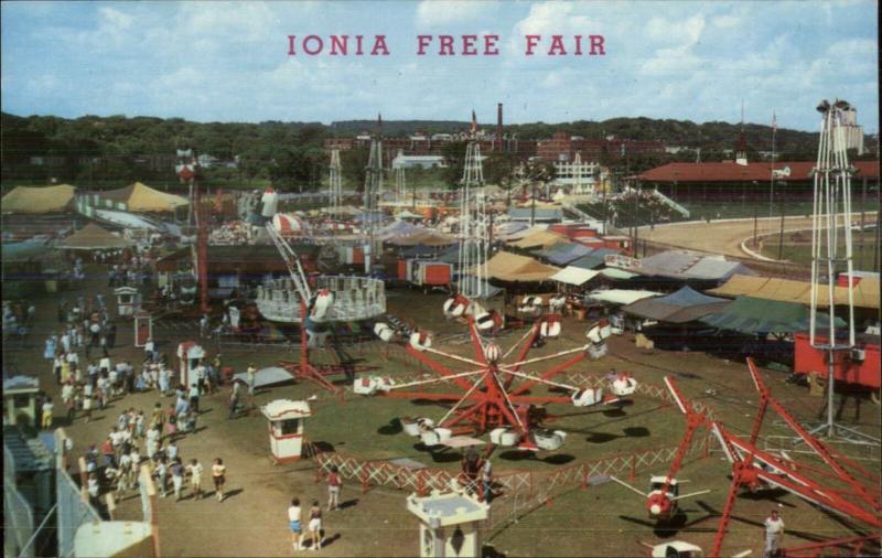 Ionia MI Free Fair Old Amusement Park Rides c1960 Postcard