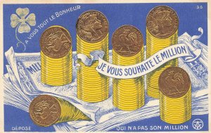 France Gold Coins JE VOUS SOUHAITE LE MILLION Coins Postcard