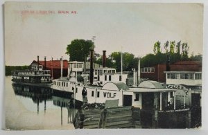 Berlin Wisconsin Steamers Fox River on a Busy Day c1909 Postcard T6