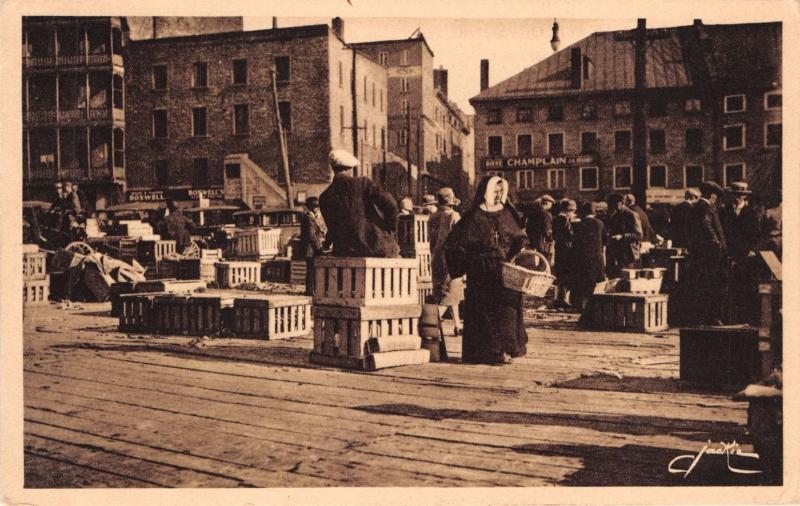 QUEBEC CANADA SCENE au MARCHE CHAMPLAIN~NUN SHOPPING AT MARKET PHOTO POSTCARD