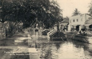 Ceylon Padda Boats on the Negombo Canal Ceylon Vintage RPPC 07.52