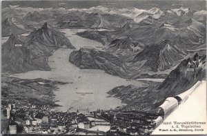 Switzerland Vierwaldstättersee Vogelschau Vintage Postcard 02.74