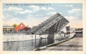 Syracuse New York~ Boat Passing Under Bascule Bridge on Oswego Canal~1920s PC