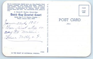 CHESTER, Virginia VA ~ Roadside DUTCH GAP TOURIST COURT Motel 1950s Postcard