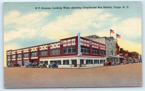 FARGO, ND North Dakota ~ Street Scene GREYHOUND BUS STATION c1930s Cars Postcard