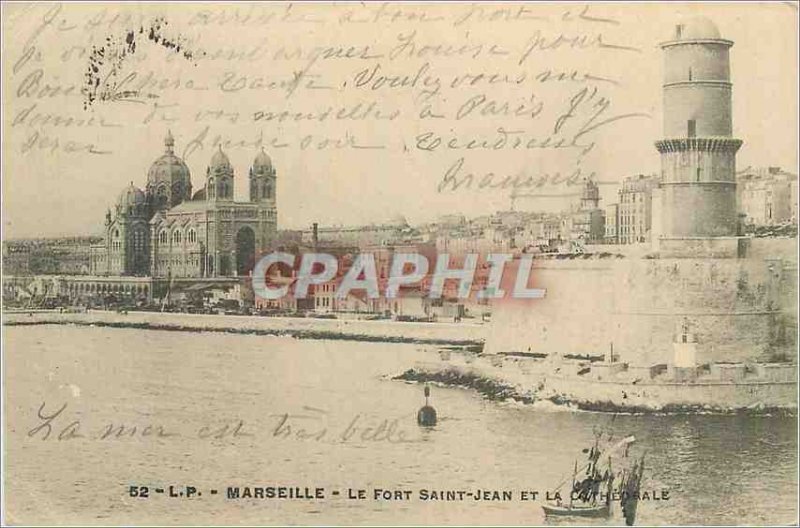 Postcard Old Marseille Fort St John and the Cathedral