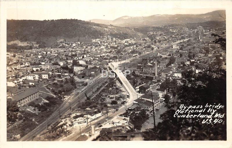 A66/ Cumberland Maryland Md Real Photo RPPC Postcard Birdseye c40s Bridge 