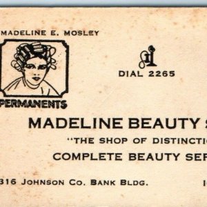 c1930s Iowa City, IA Madeline Beauty Salon Hair Blotter Business Card Styling C5