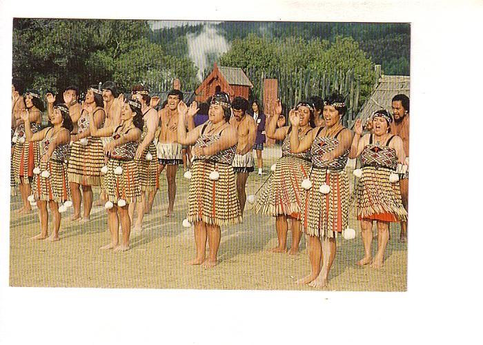 Maori Concert Party in Costume, Action Song, Whakarewarewa Rotorua,  New Zeal...