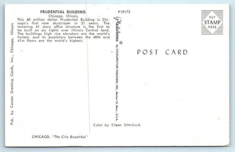 2 Postcards CHICAGO, Illinois IL ~ Art Institute & PRUDENTIAL BUILDING ca 1960s