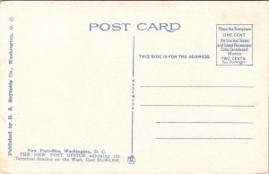 New Post Office Washington DC Old Car WB Postcard VTG UNP Vintage Unused 