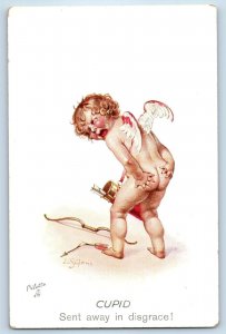 Valentine Cupid Crying Sent Away In Disgrace The Honeymoon Tuck Oilette Postcard