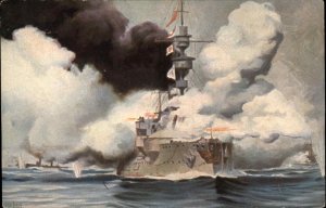 Navy Battle Bombed Battleship SM Kustenpanzer Siegfried c1910 Postcard