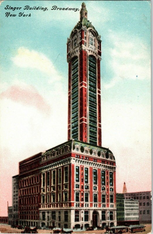 Singer Building Broadway New York Vintage Postcard Divided Vtg UNP 