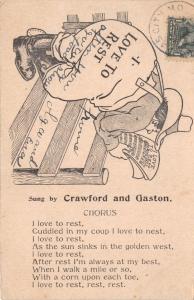 I LOVE TO REST~SONG~CHORUS~BY CRAWFORD & GASTON MUSIC RELATED POSTCARD 1900s