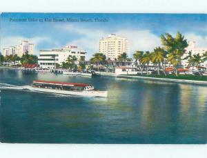 1950's TOURIST BOAT BY THE HOTELS Miami Beach Florida FL AE5321